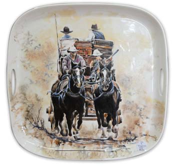 'Stagecoach' platter painter by Dee Credaro